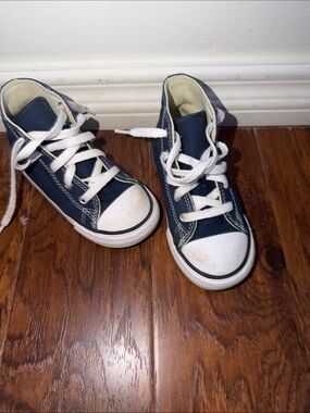 Converse Kids Navy Blue High-Top Canvas Sneakers with White Laces